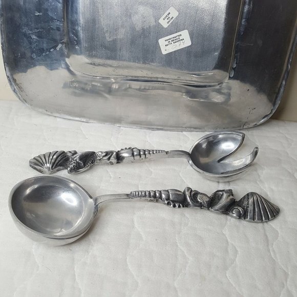 Metal Serving Platter and Spoon Fork Sea Creatures Coastal 3 Pc BETTY BARRENA - Picture 2 of 9